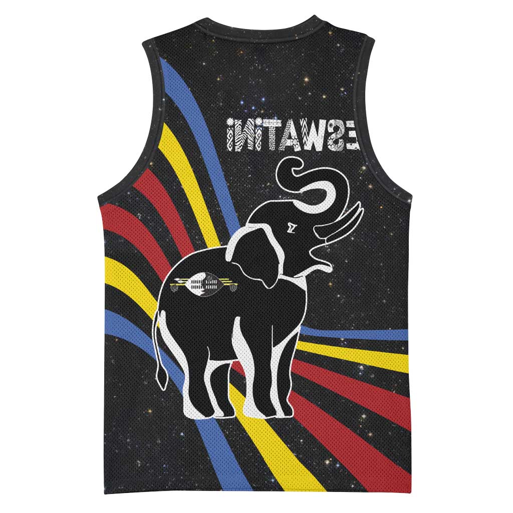 Eswatini Elephant Basketball Jersey Swazi Flag Colors and Cosmic Background - African Pride