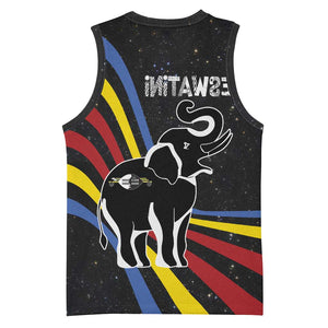 Eswatini Elephant Basketball Jersey Swazi Flag Colors and Cosmic Background - African Pride