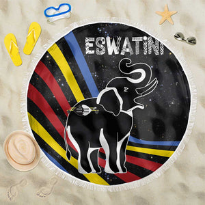 Eswatini Elephant Beach Blanket Swazi Flag Colors and Cosmic Background