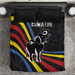 Eswatini Elephant Bedding Set Swazi Flag Colors and Cosmic Background