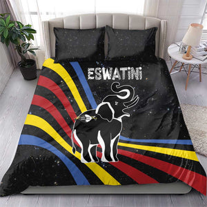 Eswatini Elephant Bedding Set Swazi Flag Colors and Cosmic Background