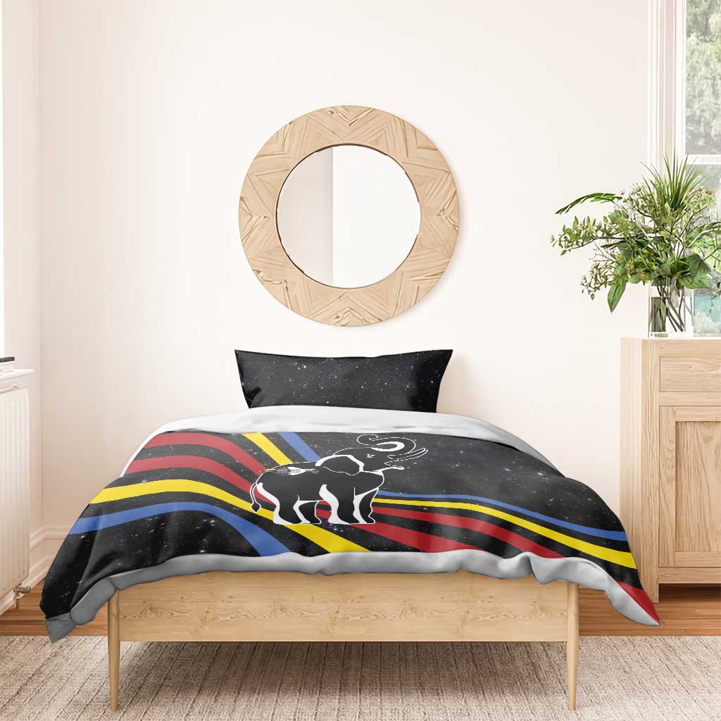 Eswatini Elephant Bedding Set Swazi Flag Colors and Cosmic Background