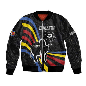 Eswatini Elephant Bomber Jacket Swazi Flag Colors and Cosmic Background