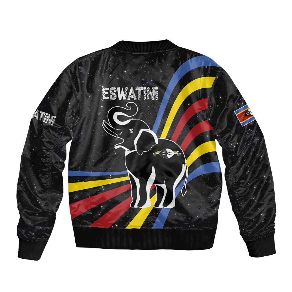 Eswatini Elephant Bomber Jacket Swazi Flag Colors and Cosmic Background