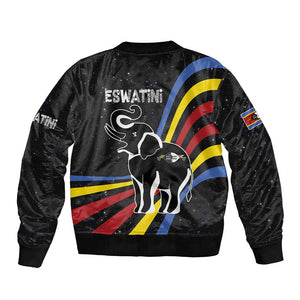 Eswatini Elephant Bomber Jacket Swazi Flag Colors and Cosmic Background