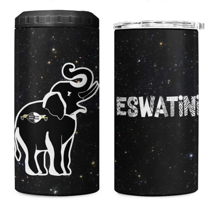 Eswatini Elephant 4 in 1 Can Cooler Tumbler Swazi Flag Colors and Cosmic Background