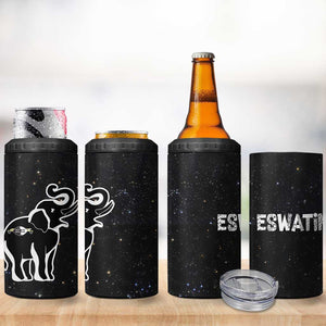 Eswatini Elephant 4 in 1 Can Cooler Tumbler Swazi Flag Colors and Cosmic Background