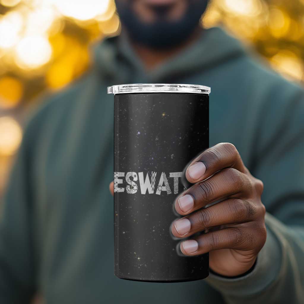 Eswatini Elephant 4 in 1 Can Cooler Tumbler Swazi Flag Colors and Cosmic Background