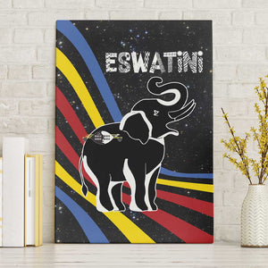 Eswatini Elephant Canvas Wall Art Swazi Flag Colors and Cosmic Background