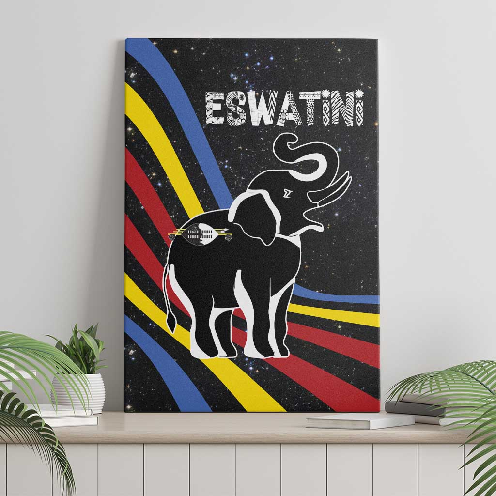 Eswatini Elephant Canvas Wall Art Swazi Flag Colors and Cosmic Background
