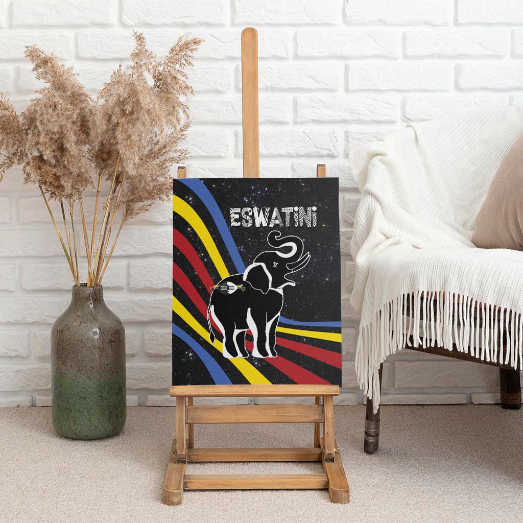 Eswatini Elephant Canvas Wall Art Swazi Flag Colors and Cosmic Background