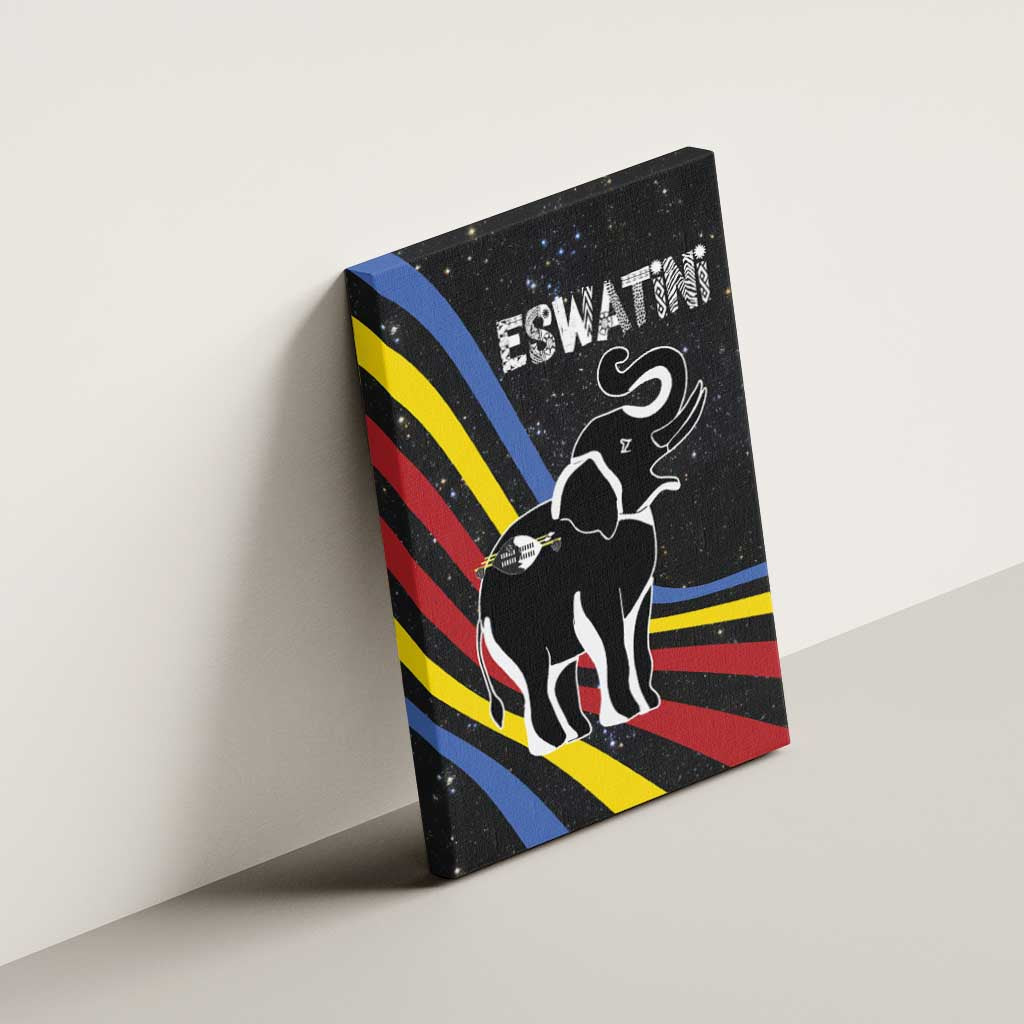 Eswatini Elephant Canvas Wall Art Swazi Flag Colors and Cosmic Background