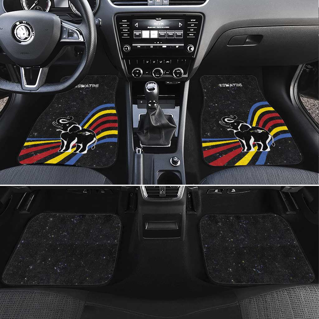 Eswatini Elephant Car Mats Swazi Flag Colors and Cosmic Background