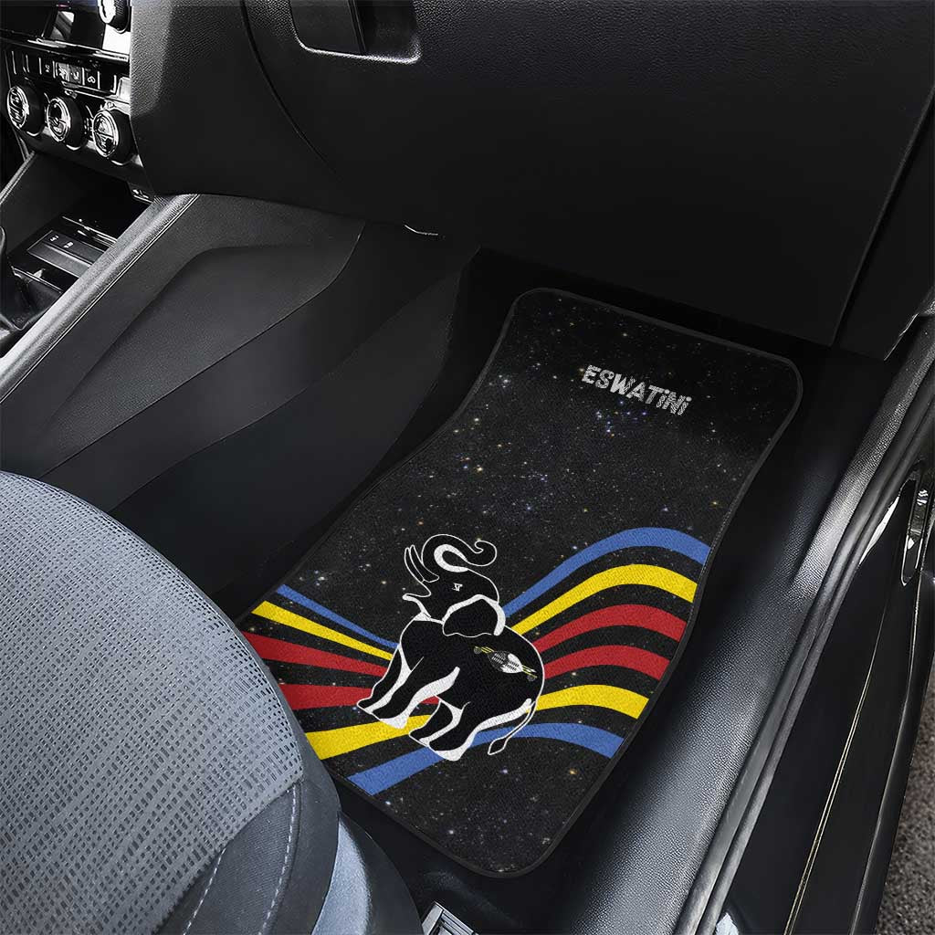 Eswatini Elephant Car Mats Swazi Flag Colors and Cosmic Background
