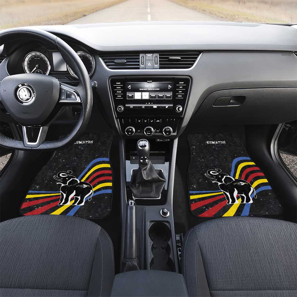 Eswatini Elephant Car Mats Swazi Flag Colors and Cosmic Background