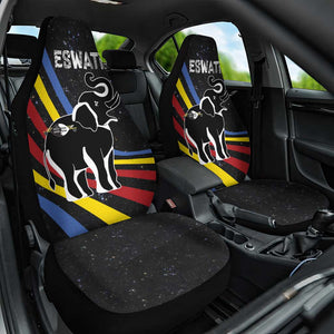Eswatini Elephant Car Seat Cover Swazi Flag Colors and Cosmic Background