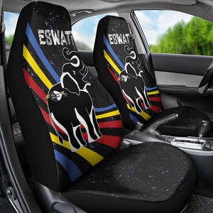 Eswatini Elephant Car Seat Cover Swazi Flag Colors and Cosmic Background