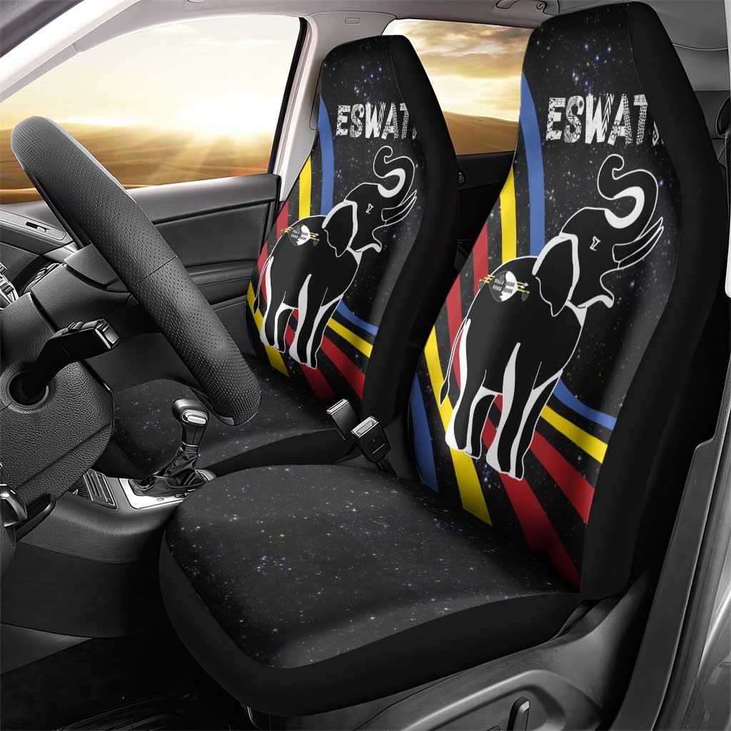 Eswatini Elephant Car Seat Cover Swazi Flag Colors and Cosmic Background