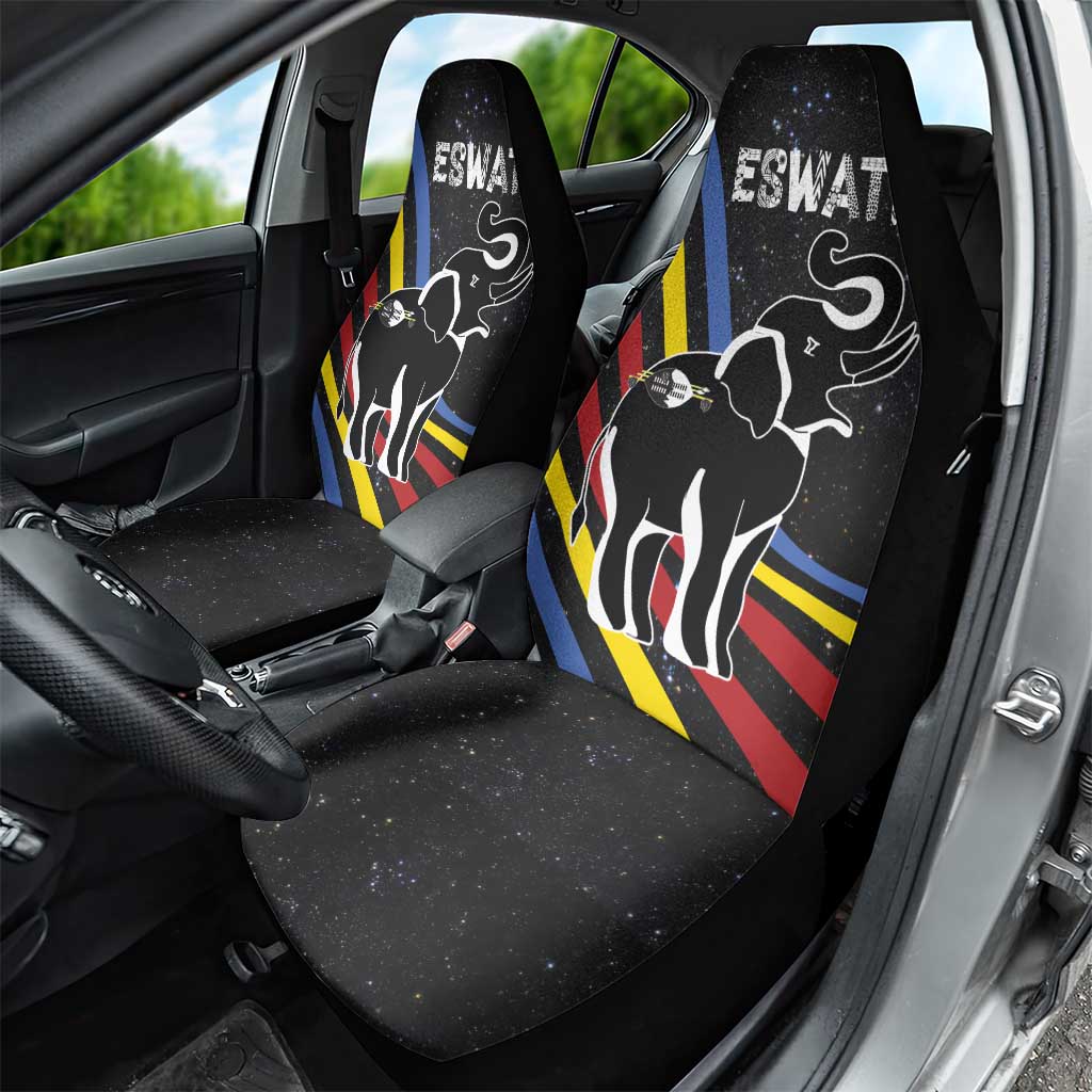 Eswatini Elephant Car Seat Cover Swazi Flag Colors and Cosmic Background