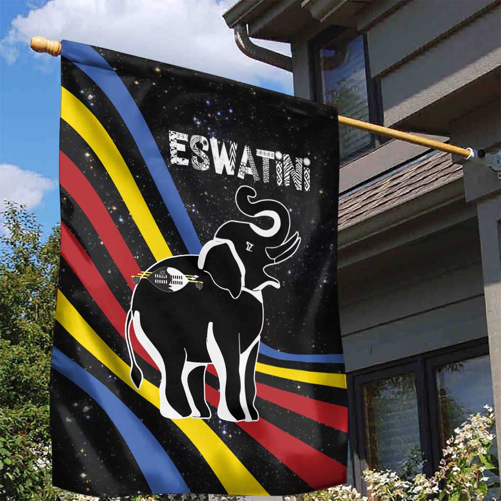 Eswatini Elephant Garden Flag Swazi Flag Colors and Cosmic Background