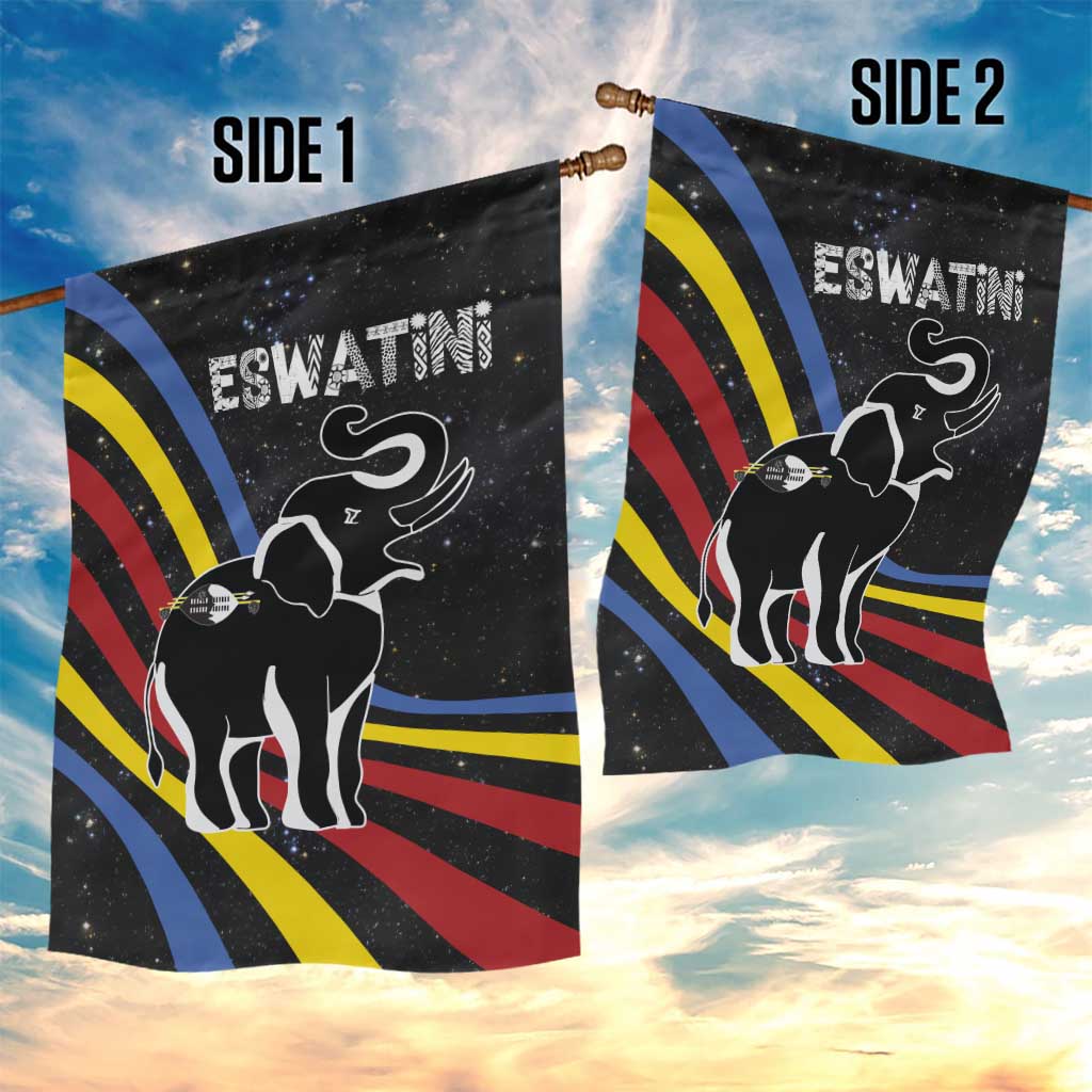 Eswatini Elephant Garden Flag Swazi Flag Colors and Cosmic Background