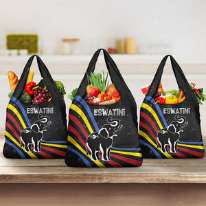 Eswatini Elephant Grocery Bag Swazi Flag Colors and Cosmic Background