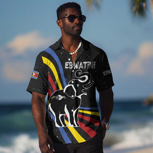 Eswatini Elephant Hawaiian Shirt Swazi Flag Colors and Cosmic Background