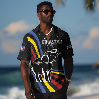 Eswatini Elephant Hawaiian Shirt Swazi Flag Colors and Cosmic Background