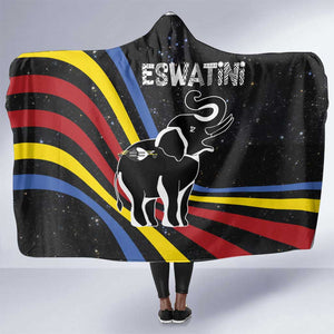 Eswatini Elephant Hooded Blanket Swazi Flag Colors and Cosmic Background