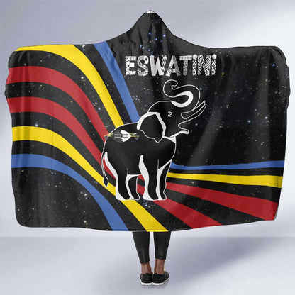 Eswatini Elephant Hooded Blanket Swazi Flag Colors and Cosmic Background