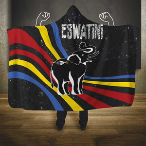 Eswatini Elephant Hooded Blanket Swazi Flag Colors and Cosmic Background