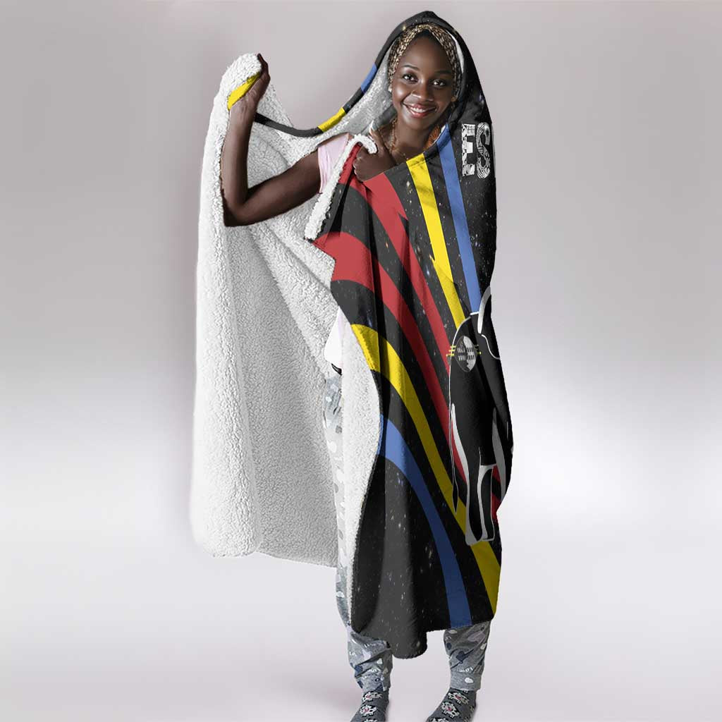 Eswatini Elephant Hooded Blanket Swazi Flag Colors and Cosmic Background