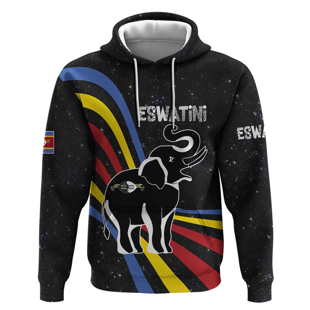 Eswatini Elephant Hoodie Swazi Flag Colors and Cosmic Background