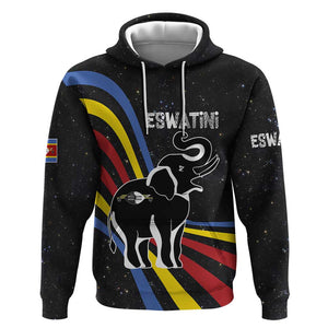 Eswatini Elephant Hoodie Swazi Flag Colors and Cosmic Background