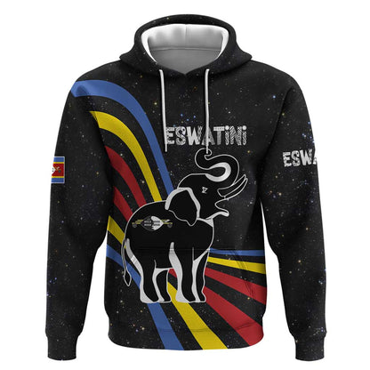 Eswatini Elephant Hoodie Swazi Flag Colors and Cosmic Background