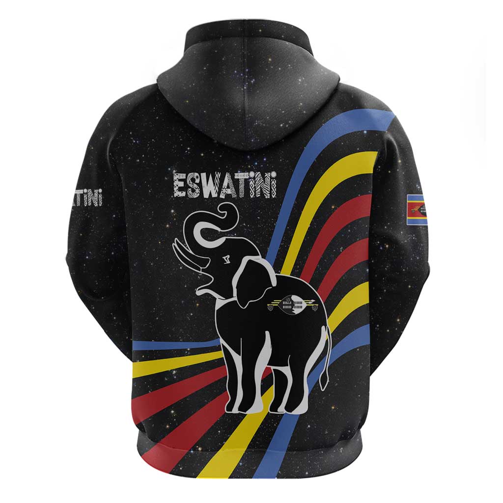 Eswatini Elephant Hoodie Swazi Flag Colors and Cosmic Background
