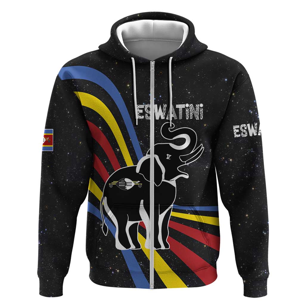 Eswatini Elephant Hoodie Swazi Flag Colors and Cosmic Background