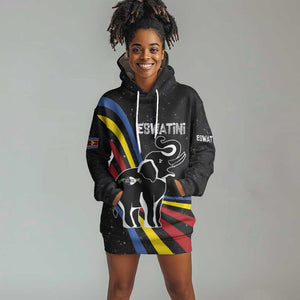 Eswatini Elephant Hoodie Dress Swazi Flag Colors and Cosmic Background
