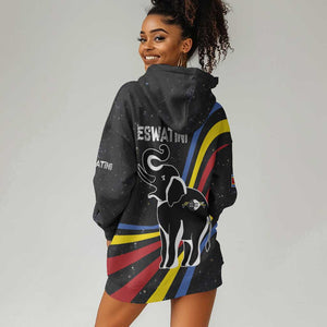 Eswatini Elephant Hoodie Dress Swazi Flag Colors and Cosmic Background