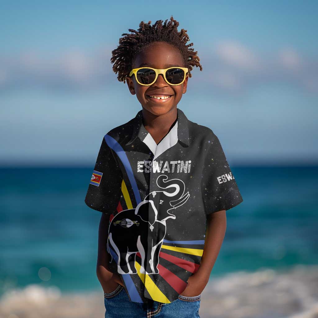 Eswatini Elephant Kid Hawaiian Shirt Swazi Flag Colors and Cosmic Background