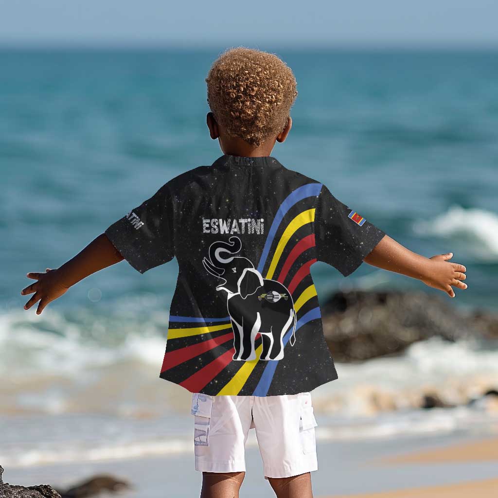 Eswatini Elephant Kid Hawaiian Shirt Swazi Flag Colors and Cosmic Background
