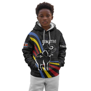 Eswatini Elephant Kid Hoodie Swazi Flag Colors and Cosmic Background