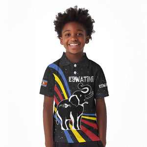 Eswatini Elephant Kid Polo Shirt Swazi Flag Colors and Cosmic Background
