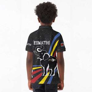 Eswatini Elephant Kid Polo Shirt Swazi Flag Colors and Cosmic Background