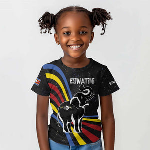 Eswatini Elephant Kid T shirt Swazi Flag Colors and Cosmic Background