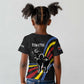 Eswatini Elephant Kid T shirt Swazi Flag Colors and Cosmic Background