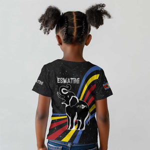 Eswatini Elephant Kid T shirt Swazi Flag Colors and Cosmic Background