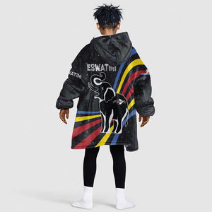 Eswatini Elephant Kid Wearable Blanket Hoodie Swazi Flag Colors and Cosmic Background