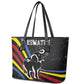Eswatini Elephant Leather Tote Bag Swazi Flag Colors and Cosmic Background