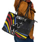 Eswatini Elephant Leather Tote Bag Swazi Flag Colors and Cosmic Background